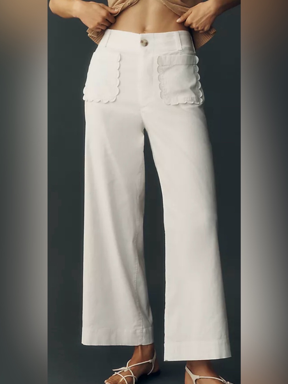 Maeve Colette High Rise Wide-Leg Scallop Pocket Pants White Size 24